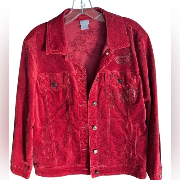 Chico's Red Velveteen Western Jacket Embroidered Sequins Women’s 12-14 Chico 2 - Picture 4 of 11